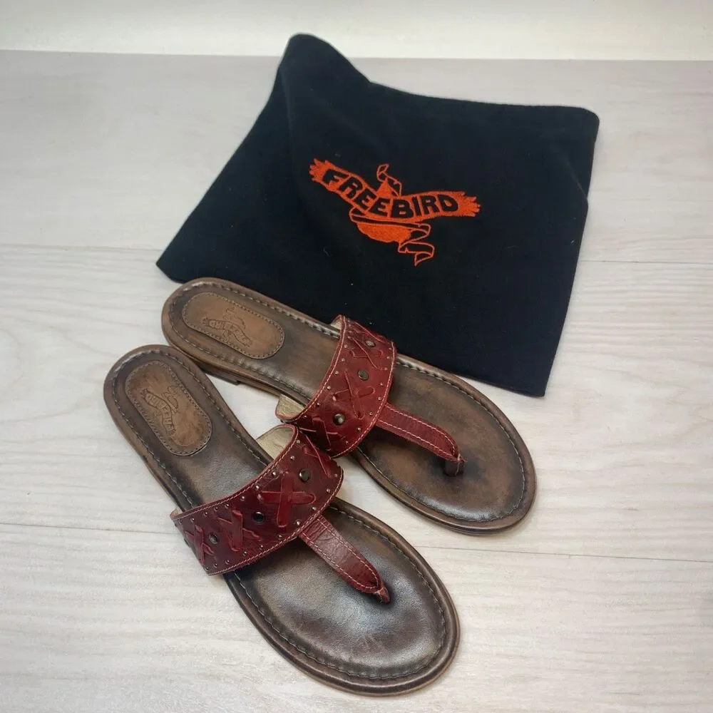 Factory Freebird Leather Sandals SHAY Red Womens Size‎ 12 Rare NEW With Box